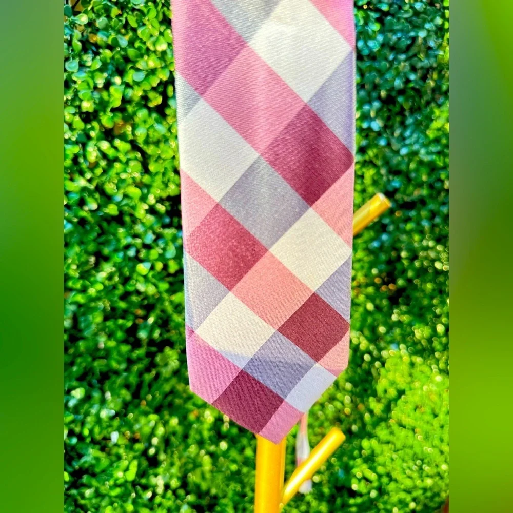 Express Tie Silk Blend Gray Red Pink Stripe Plaid Necktie Mens